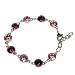 Purple Pink Rhinestone Bracelet Linked Silver Tone Bezel Bling Fashion Jewelry